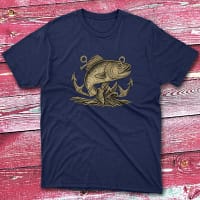 Bold Anchor Fish Illustration navy Fishing T-shirt