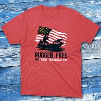 rugged, free, and fishing the american way red Fishermen T-shirt