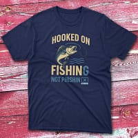Hooked on Fishing not Phishing navy Anglers T-shirts