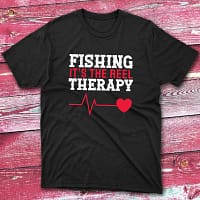 Fishing is the reel therapy black Fishermen T-shirt Fishing is the reel therapy black Fishermen T-shirt