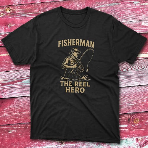 Fisherman the reel hero3 black Fishing T-shirt Fisherman the reel hero black Fishing Tee