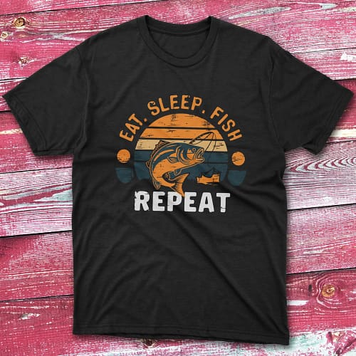 Eat sleep fish repeat2 black Anglers T-shirts