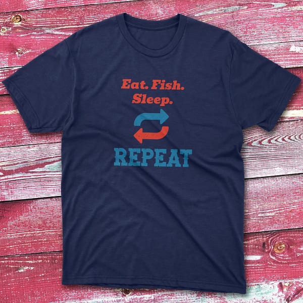 Eat sleep fish repeat navy Fishermen T-shirt