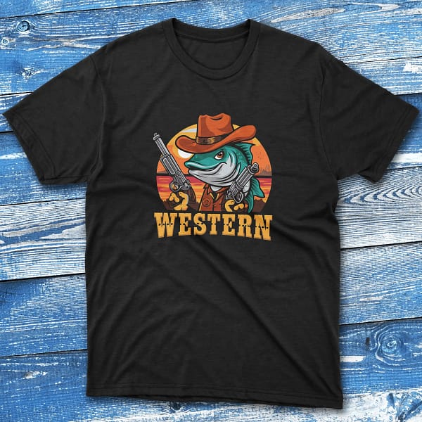 Western black Fishing T-shirt