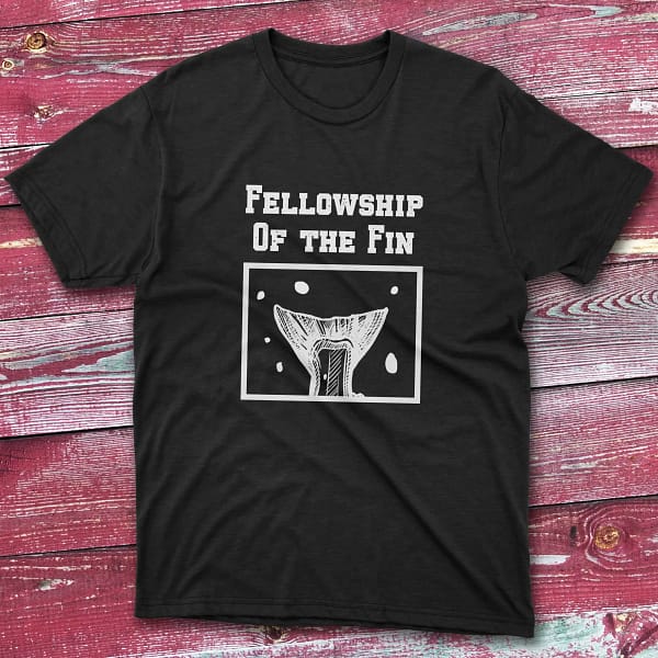 Fellowship of the fin Black Anglers T-shirts
