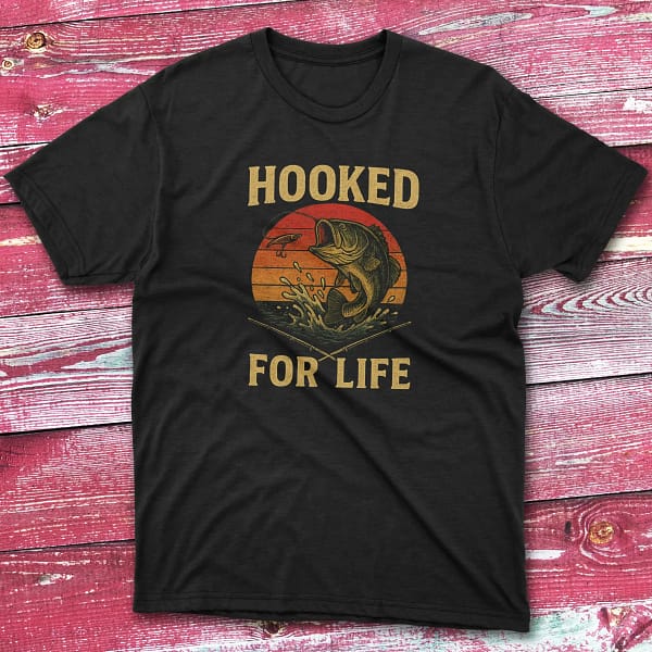Hooked on fishing black Fisherman Tee