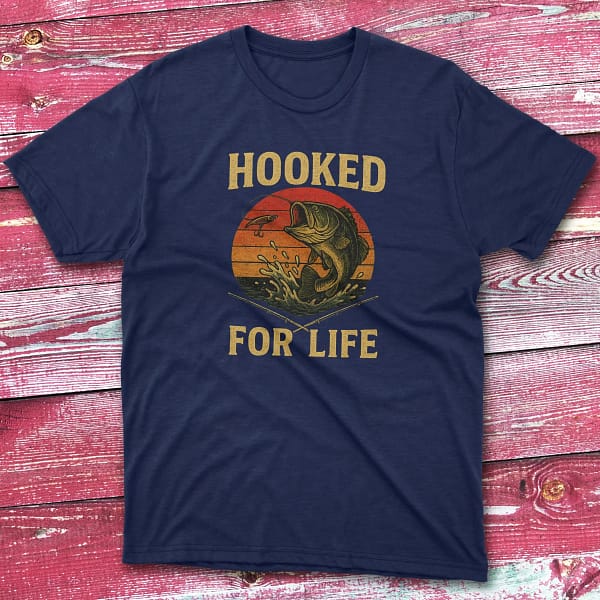 Hooked on fishing navy Fishing T-shirt