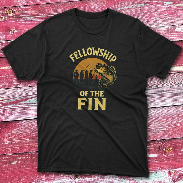 fellowship of the fin black Fishing T-shirt