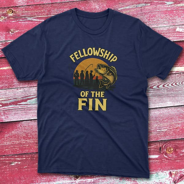 fellowship of the fin navy Fisherman Tee