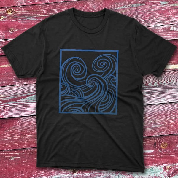 Blue Ocean Waves Black Fishing T-shirt Blue Ocean Waves Black Fishing T-shirt