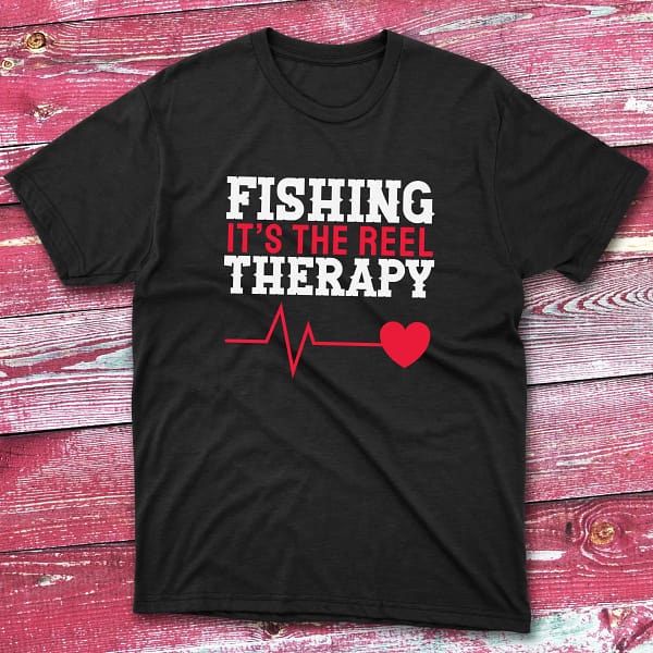 Fishing is the reel therapy black Fishermen T-shirt Fishing is the reel therapy black Fishermen T-shirt