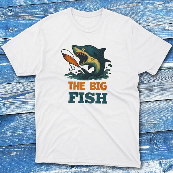 the big fish white Fishing T-shirt